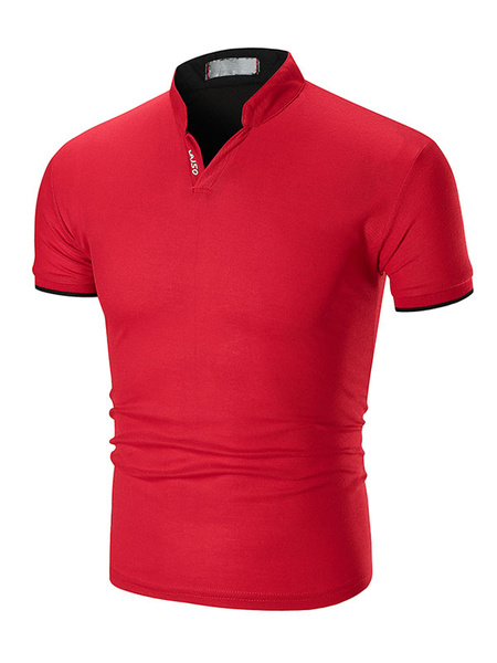 Image of Men Polo Shirt Stand Collar Slim Fit Casual Short Sleeve T Shirt