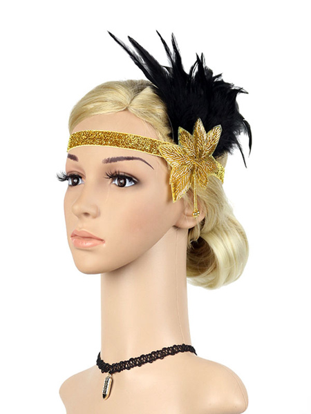 Milanoo Black Flapper Headband The Great Gatsby 1920s Costume Feather Headpieces Women Vintage Costu