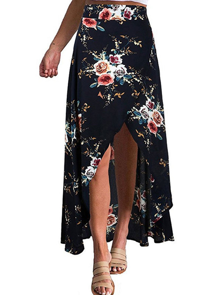 Image of Floral Maxi Skirt Chiffon Split Boho Summer Sklirt