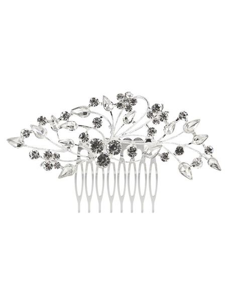 Milanoo Wedding Comb Rhinestones Headpieces Beaded Silver Bridal Hair Accessories