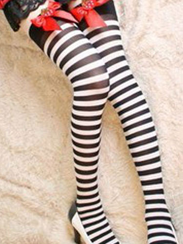 Image of Carnevale Saloon Girl Calze da calcio Ragazze a strisce in ginocchio calze donna Costume accessori di Costume Halloween