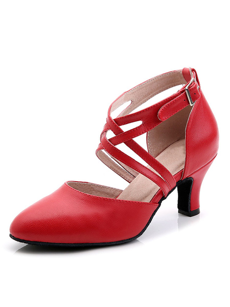 chaussures de salon femme rouge boucle réglable