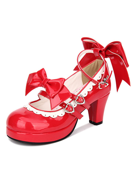 Image of Dolce Lolita Scarpe Red Bow Strappy brevetto Red Lolita pompe