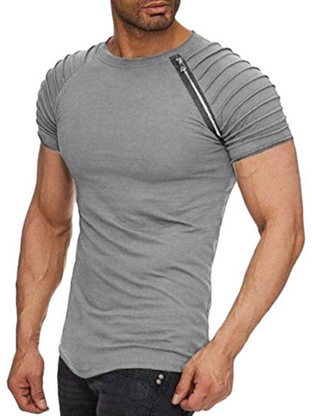 Image of Short Sleeve T Shirt Zipper Ruched Slim Fit Raglan Sleeve T Shirt For Men
