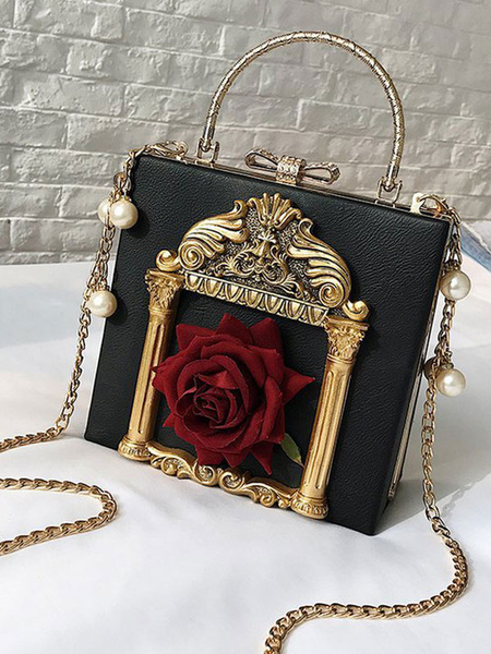 Milanoo Lolita Handbag Flower Pearl Lolita Chain Bag