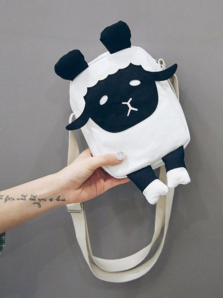 Image of Black Lolita Bag Canvas Sheep Design Color Block Lolita Shoulder Bag