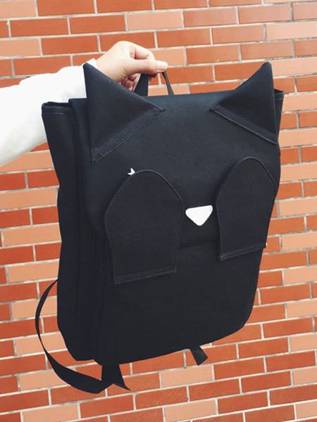 Image of Casual Lolita Backpack Kitten Design Canvas Black Lolita Bag