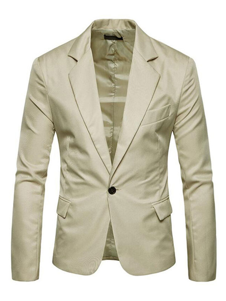 Image of Men Casual Blazer Notch Collar One Button Pocket Slim Fit Blazer Jacket