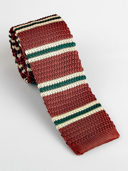 Image of Brown Knit Tie Stripe Color Block Casual Men Square Necktie