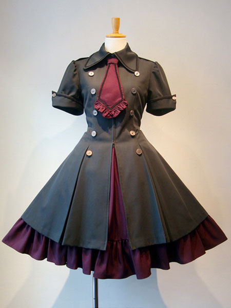 gothique lolita robe op style militaire volant noeud papillon bouton à lacets bourgogne lolita robe une pièce déguisements halloween