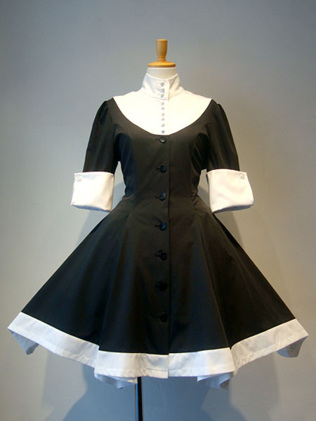 Milanoo Gothic Lolita OP Dress Bow Button Two Tone Pleated Black Lolita One Piece Dress