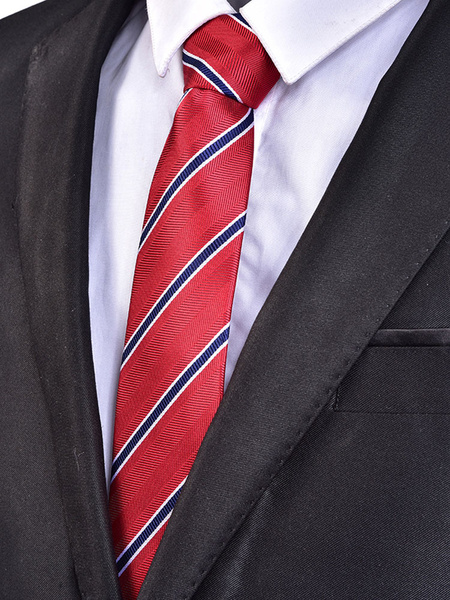 Image of Men Red Tie Stripe Jacquard Casual Neck Tie