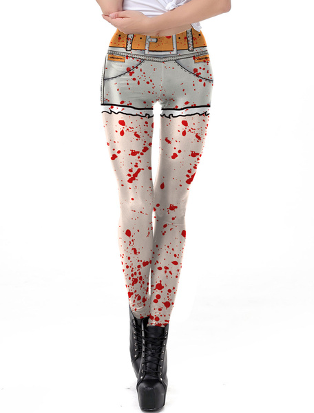 Image of Women Halloween Leggings Blood 3D Print Elastic Waist Skinny Leggings