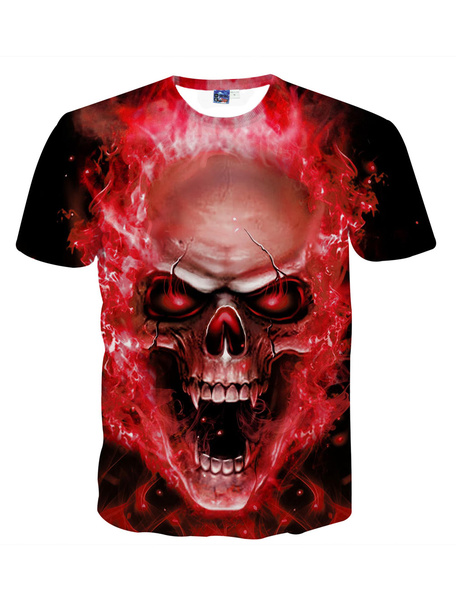 Image of Red Men T Shirt Plus Size Skull Print Plus Size Halloween Short Sleeve T Shirt Punk