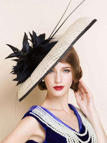 Image of Vintage Hat Linen Wide Brim Retro Headpieces Ecru White Cap Costume Accessories