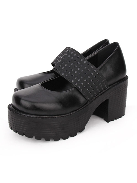 milanoo.com Classic Lolita Footwear Metallic Round Toe Platform Black Lolita Shoes