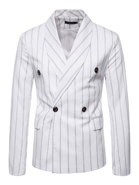 Image of Blazer For Men 1950s Plus Size Double Breasted Suit Jacket Shawl Lapel Stripe Black Casual Blazer