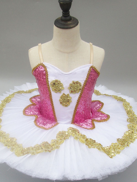 Image of Carnevale Ballet Dance Dress Pink Sequin Straps Dress Girls Tutu Ballerina Dresses Halloween