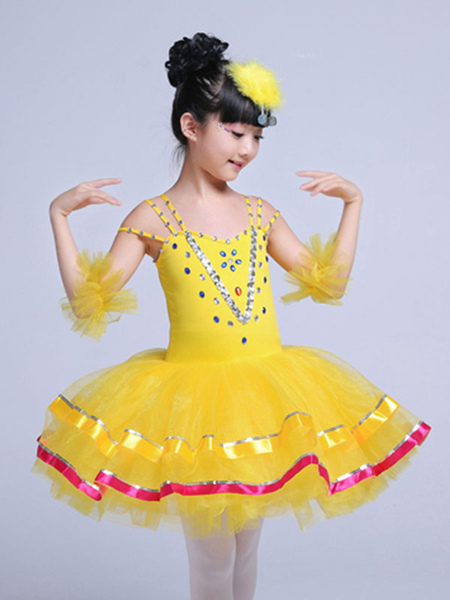 Image of Carnevale Costume da ballo per balletto Costume da ballo per balletto giallo con perline Halloween