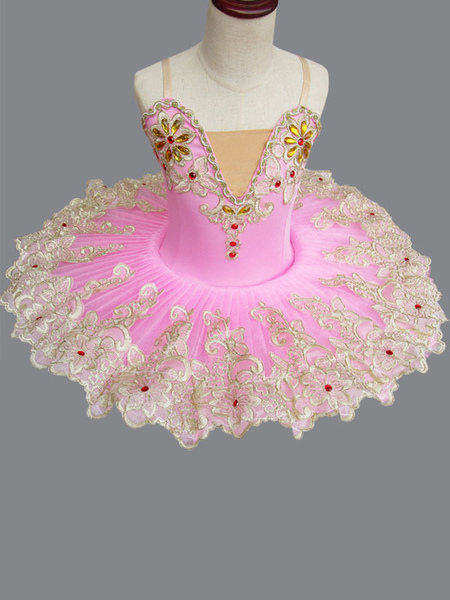 Image of Carnevale Costume da ballo di balletto Vestito da ballerina in tutu di pizzo rosa ricamato con perline Halloween
