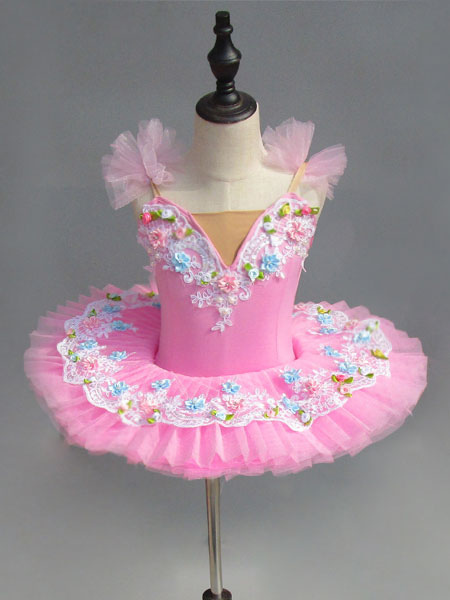Image of Carnevale Costume da ballo balletto con pieghe in pizzo rosa Halloween