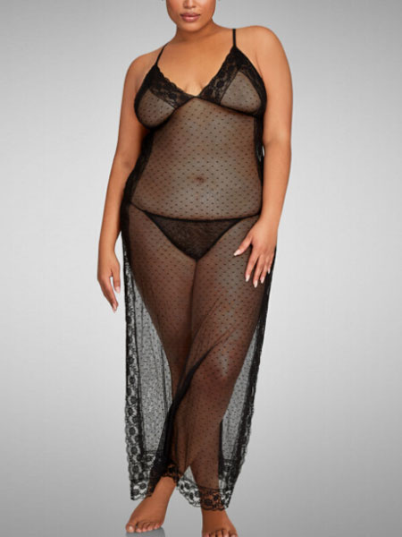 Image of Plus Size Cover Up Black Lace Semi Sheer Cross Back Sexy Beachwear