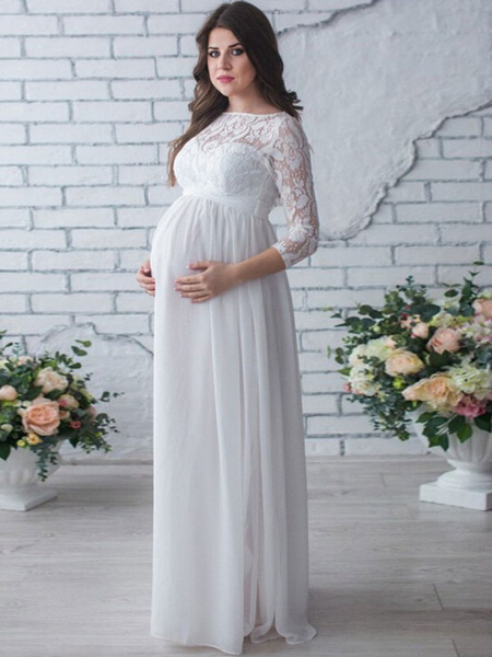 Milanoo Lace Maternity Dress For Photoshoot Baby Shower Maxi Dress Three Quarter Sleeve Pregnant Dre