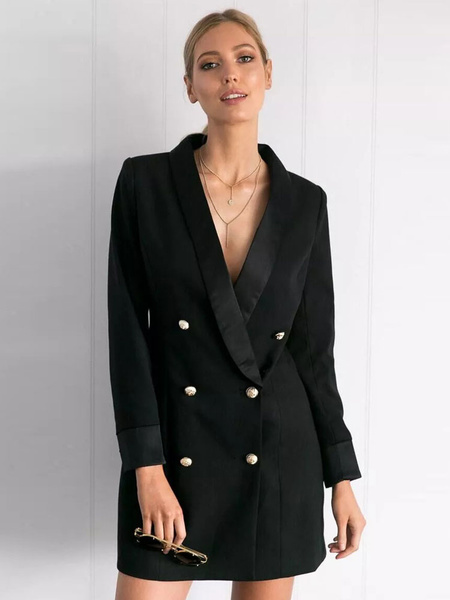 Image of Black Silver Button Blazer Dress Blazer Jacket Tuxedo Dress