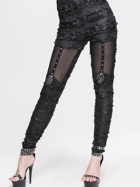costume d'déguisements halloween leggings gothiques femmes pantalons skinny rippés noirs