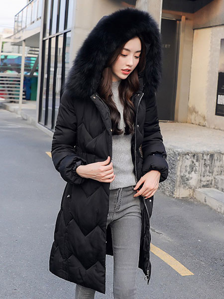 Women Puffer Coat Faux Fur Collar Coat Hooded Winter Coat