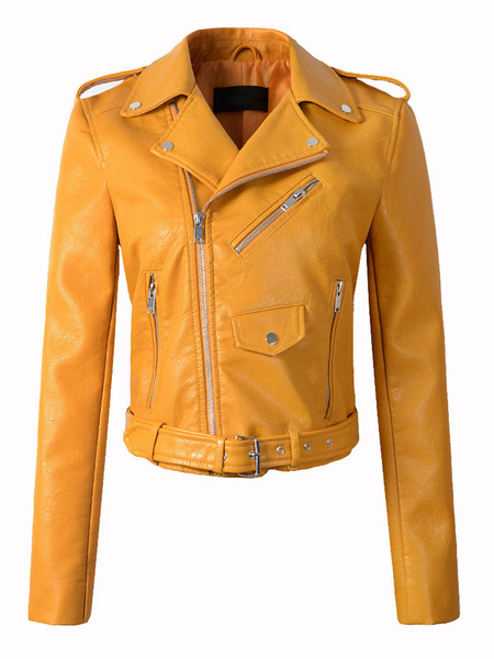Image of Giacca da moto in pelle da donna come giacca da motociclista con cerniera a manica lunga con cerniera e tasche