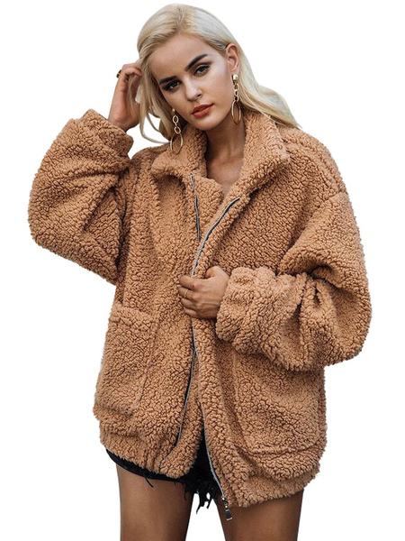 Image of Faux Fur Coat Women Teddy Bear Coat Turndown Collar Winter Coat