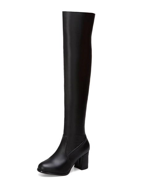 Milanoo Thigh High Boots Womens Round Toe Chunky Heel Over The Knee Boots