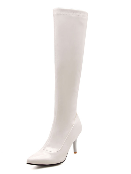 Milanoo Knee High Boots Womens Patent Pointed Toe Stiletto Heel Boots