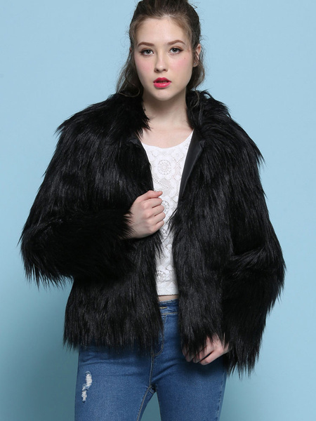 Faux Fur Coat Women Fluffy Coat Turndown Collar Winter Coat