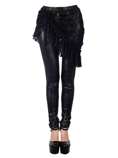 leggings gothiques jupe pantalon skinny dentelle noire femmes synthétique bas déguisements halloween costume