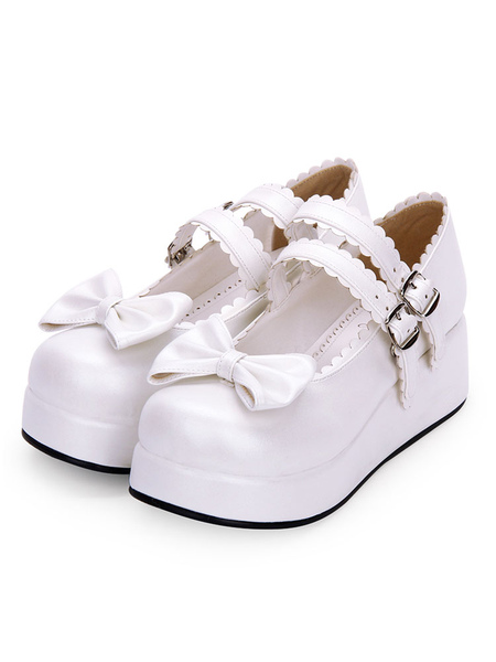milanoo.com Sweet Lolita Footwear Bow Frill Strappy Buckle Platform Lolita Shoes