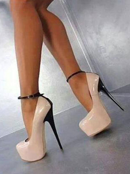 Milanoo Nude Sexy Shoes Women Platform Almond Ankle Strap Pumps High Heels