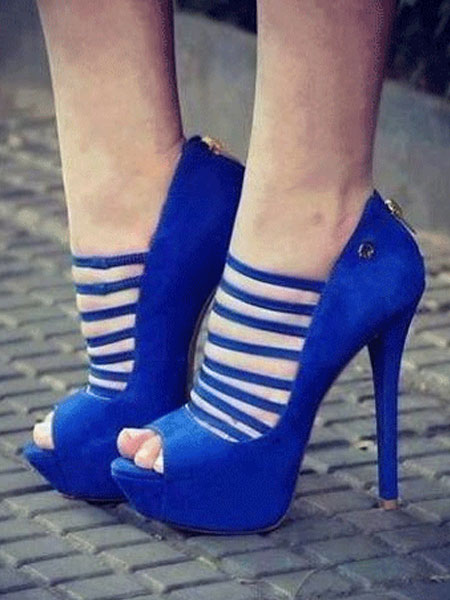 Milanoo Frauen High Heels Royal Blue Peep Toe Plattform Strappy Pumps Sexy Schuhe