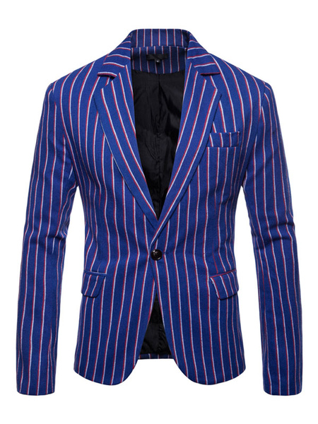 Image of Blazer For Men Pinstripe Casual Suit One Button Notch Collar Blazer Jacket