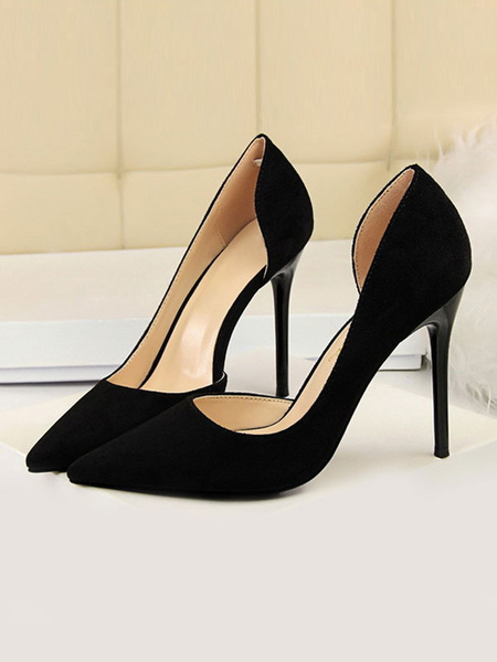 Milanoo Black High Heels Suede Pointed Toe Stiletto Heel Pumps Women Dress Shoes