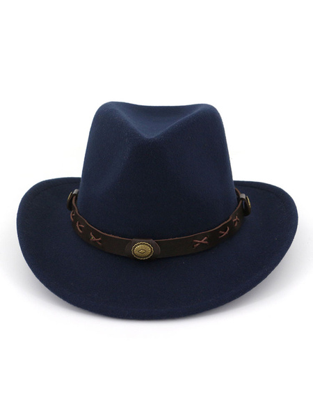 Image of Men Wool Cap PU Cowboy Western Style Stetson Hat