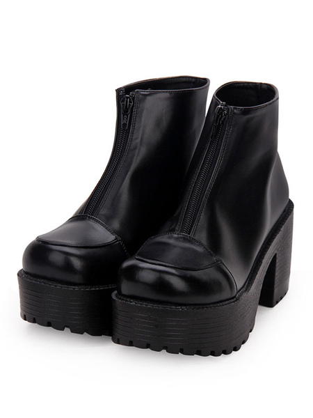 Milanoo Gothic Lolita Booties Zipper Platform Chunky Heel Black Lolita Ankle Boots