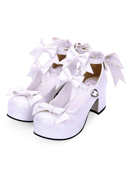 Image of Scarpe Lolita Sweet Lolita Calzature Bow Strappy Platform Chunky High Heel Lolita Shoes