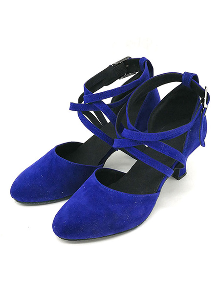 Image of Blue Dance Shoes Nubuck Round Toe Criss Cross Ballroom Shoes Latin Dancing Shoes