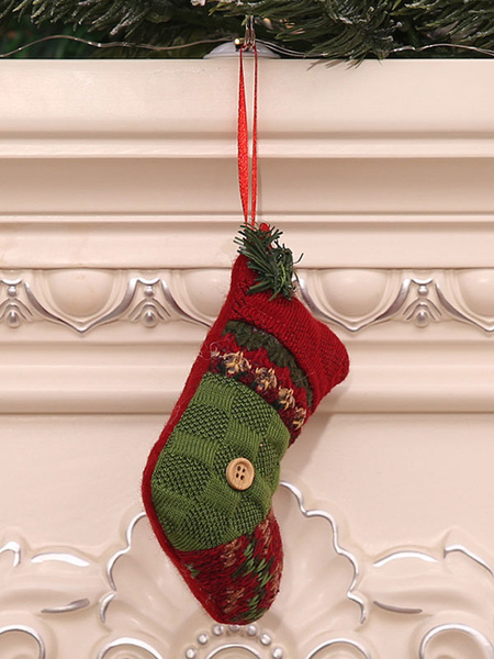 Image of Christmas Tree Decorations Sock Hanging Pendant Red Crochet Xmas Supplies Halloween