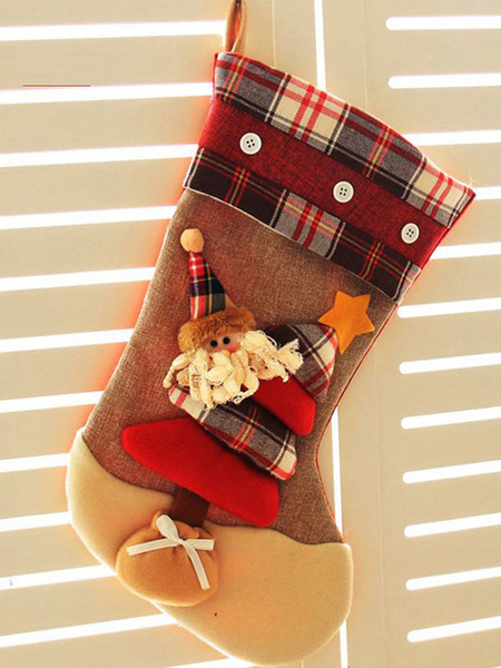 Image of Christmas Socks Gift Decorations Plaid Hanging Tree Pendant Santa Claus Snowman Reindeer Xmas Decors Halloween