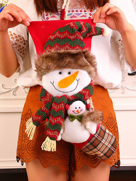 Image of Christmas Decorations Big Socks Kids Gift Holder Hanging Tree Pendant Snowman Santa Claus Xmas Decors Halloween