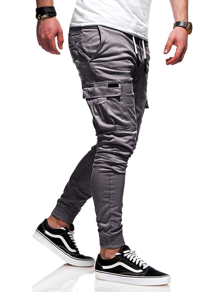 Image of Men Track Pant Khaki Cargo Pant Drawstring Pocket Tapered Fit Pant