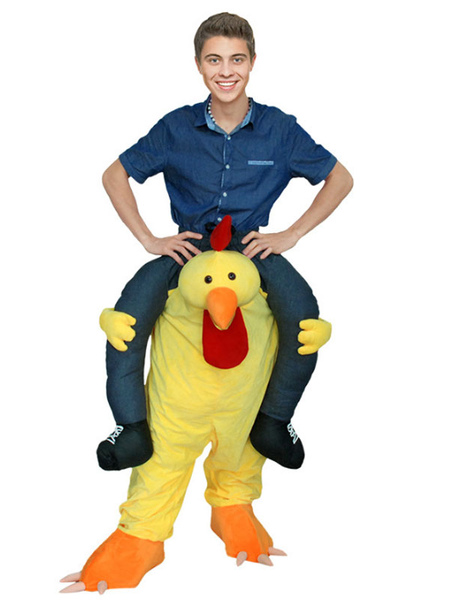 Image of Carry Me Costume Chick Yellow Piggyback Halloween Ride On Mascot Unisex Adulti Flanella Costumi divertenti